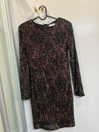 Vestido MNG lentejuelas negro multicolor Talla M