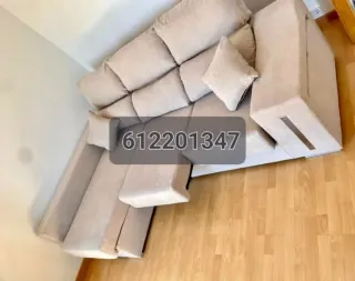 Divano Chaiselongue in Tessuto Antimacchia Aqualine, Ideale per Famiglie e Animali, con Sedute Scorrevoli e Schienale Reclinabile, Include 2 Pouf e Cuscini, Grigio Scuro/Grigio Chiaro/Beige