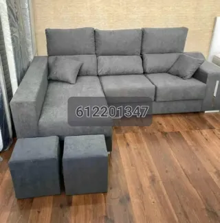 Divano Chaiselongue in Tessuto Antimacchia Aqualine, Ideale per Famiglie e Animali, con Sedute Scorrevoli e Schienale Reclinabile, Include 2 Pouf e Cuscini, Grigio Scuro/Grigio Chiaro/Beige