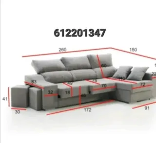 Divano Chaiselongue in Tessuto Antimacchia Aqualine, Ideale per Famiglie e Animali Domestici, Sedili Scorrevoli e Schienale Reclinabile, Include 2 Pouf e Cuscini, Grigio Scuro/Grigio Chiaro/Beige