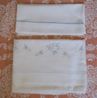 2 Piezas Cuna Blanco Flores Azules