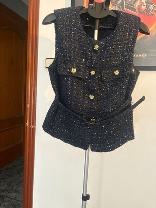 Chaleco Zara Mujer Negro Dorado Forro