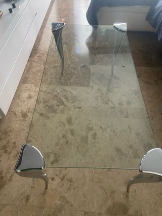 Mesa de centro cristal y metal plateado