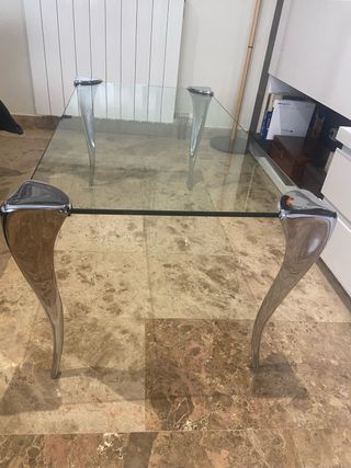 Mesa de centro cristal y metal plateado