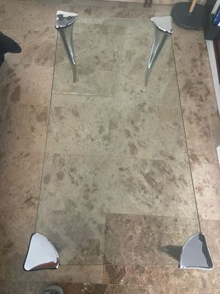 Mesa de centro cristal y metal plateado