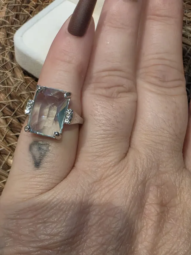 Anel de Prata com Água-marinha Retangular