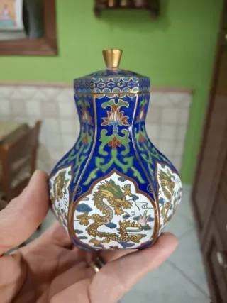 Potiche cloisonné blu/oro draghi