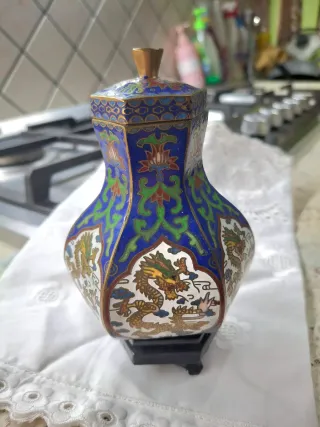 Potiche cloisonné blu/oro draghi