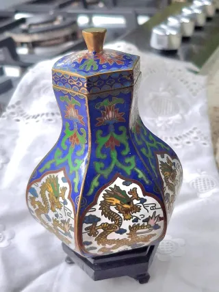 Potiche cloisonné blu/oro draghi