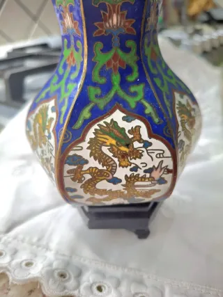 Potiche cloisonné blu/oro draghi