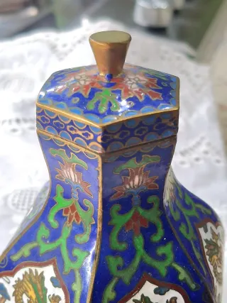 Potiche cloisonné blu/oro draghi