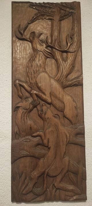 Cuadro madera tallada Bajorrelieve animales