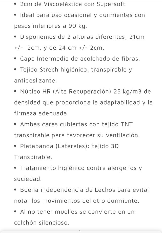 colchón viscoelástico 90x200 tempo