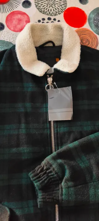 Plaid Wool Sherpa-Collar Bomber Jacket Tg L