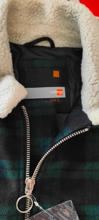 Plaid Wool Sherpa-Collar Bomber Jacket Tg L