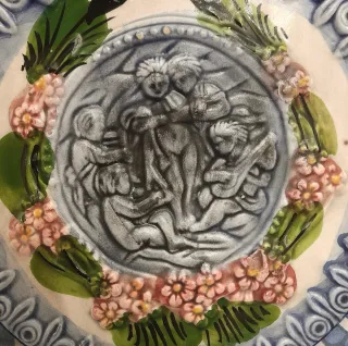 Piastrella decorativa maiolica o barbotina antica 20cm