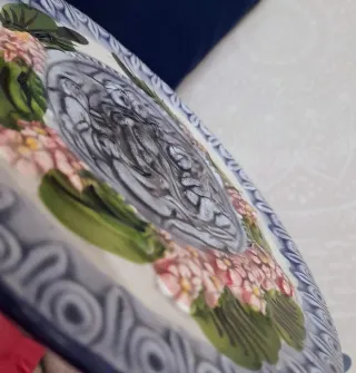 Piastrella decorativa maiolica o barbotina antica 20cm