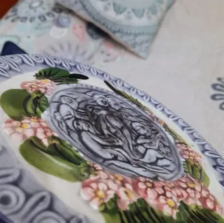 Piastrella decorativa maiolica o barbotina antica 20cm