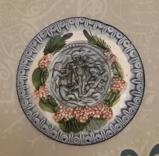 Piastrella decorativa maiolica o barbotina antica 20cm