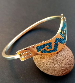 Pulsera Alpaca Diseño Geométrico Turquesa