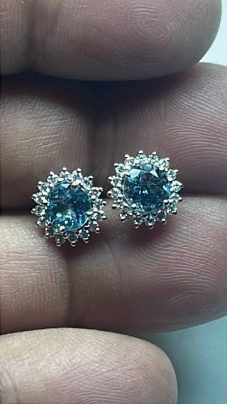 Pendientes Rosetas Aguamarina y Diamantes