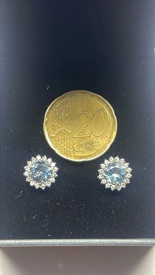 Pendientes Rosetas Aguamarina y Diamantes