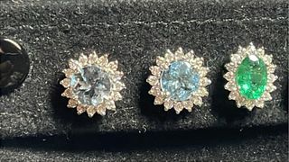 Pendientes Rosetas Aguamarina y Diamantes