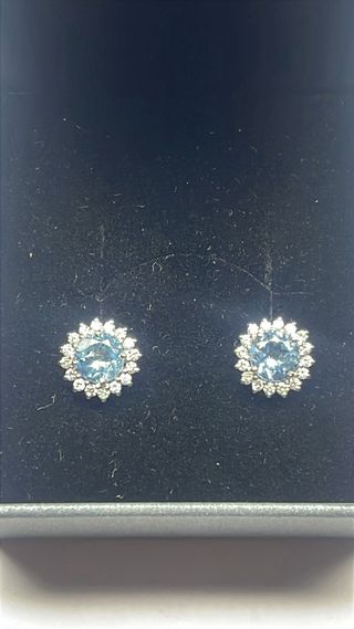 Pendientes Rosetas Aguamarina y Diamantes