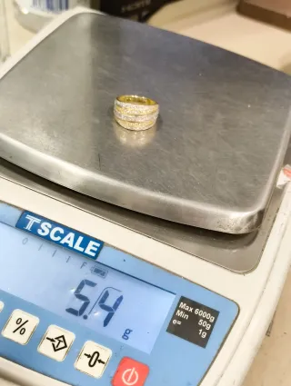 Anillo dama tiras oro 18kt bicolor con circonitas