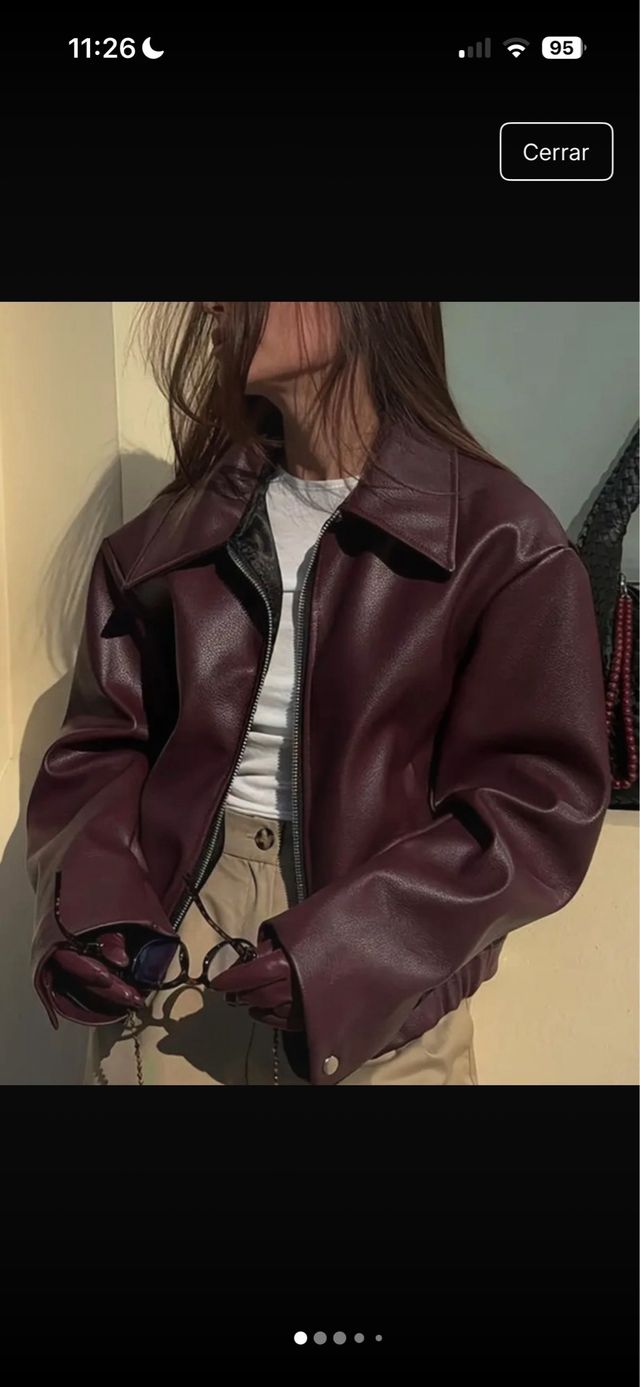 chaqueta Bomber cuero granate viral XS