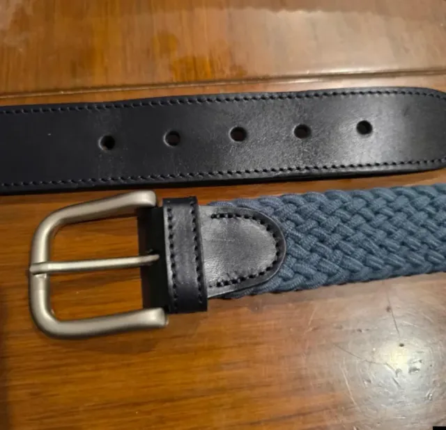 Cinturón azul tela y cuero