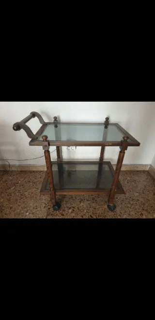 Carrito Auxiliar Madera y Cristal con Ruedas