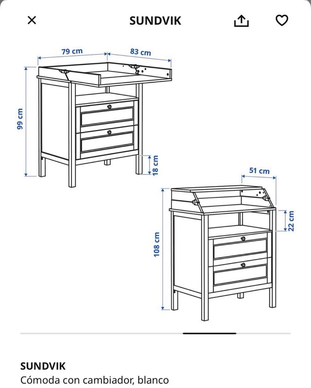 Cómoda Cambiador SUNDVIK Blanca