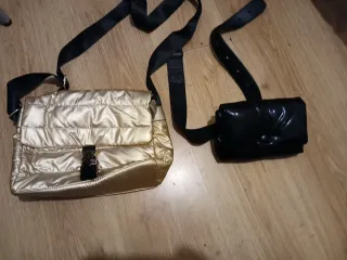 2 Bolsos Acolchados Negro y Dorado