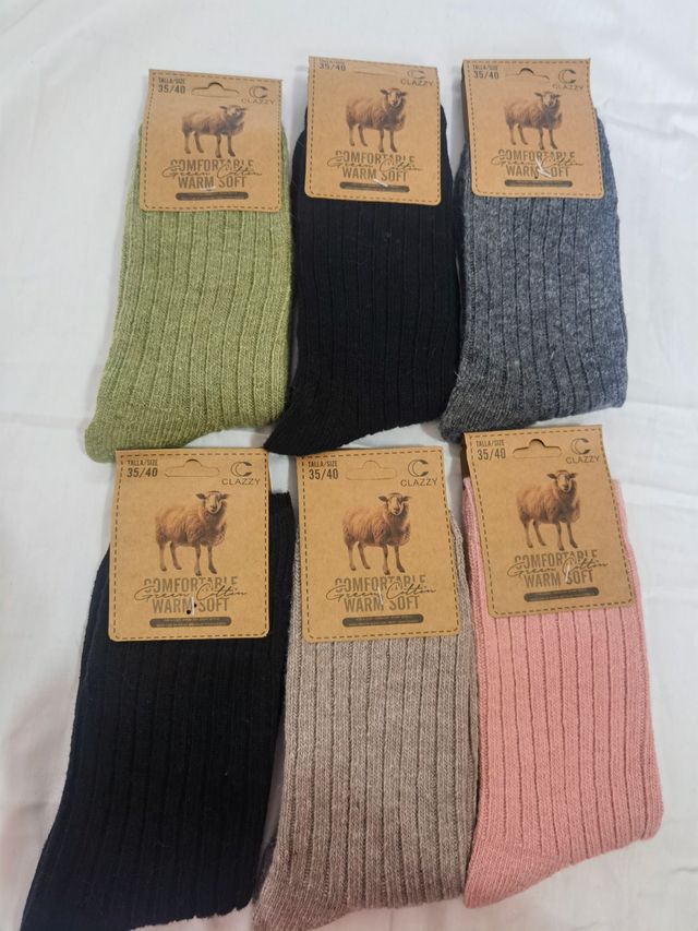 6 Pares Calcetines Lana Mujer Talla 35-40