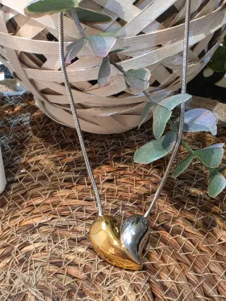 Collar tendencia Corazón Acero Dorado y Plateado