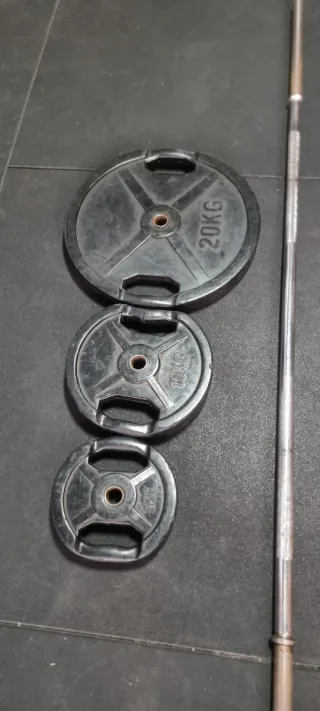 Discos de peso para gimnasio(20, 10 y 5 kg)+barras