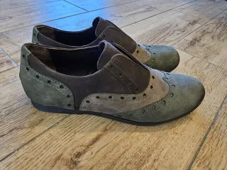 Scarpe in vera pelle marrone/verde