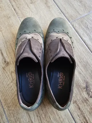 Scarpe in vera pelle marrone/verde