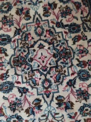 Alfombra lana beige y azul 1.53x1m