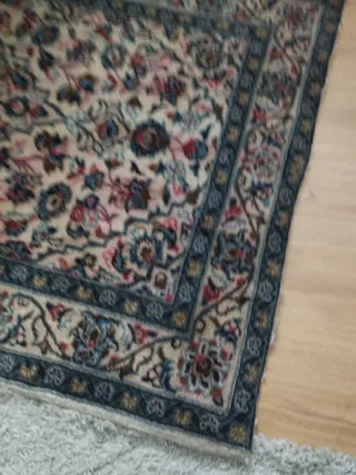 Alfombra lana beige y azul 1.53x1m