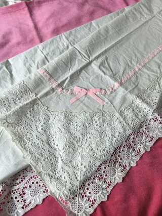 Juego sábanas antiguo bordado algodón