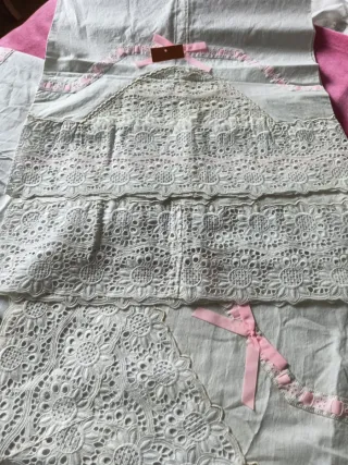 Juego sábanas antiguo bordado algodón