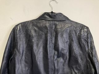 Giacca Blazer Vera Pelle Vintage Blu/nero