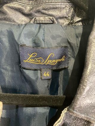 Giacca Blazer Vera Pelle Vintage Blu/nero