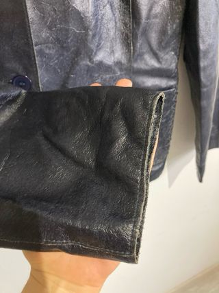 Giacca Blazer Vera Pelle Vintage Blu/nero