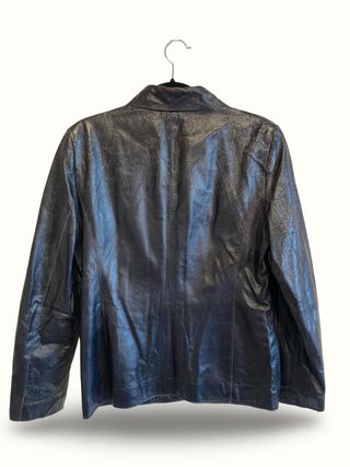 Giacca Blazer Vera Pelle Vintage Blu/nero