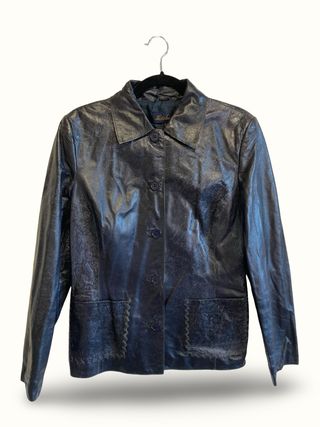 Giacca Blazer Vera Pelle Vintage Blu/nero