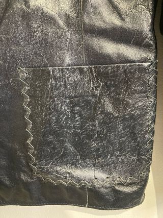 Giacca Blazer Vera Pelle Vintage Blu/nero