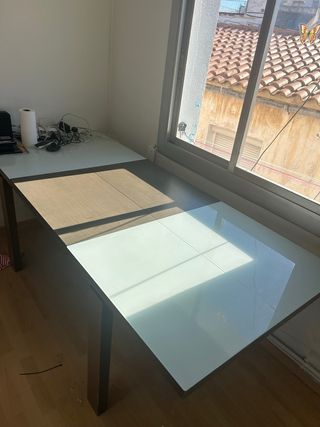 Mesa de comedor extensible cristal y madera